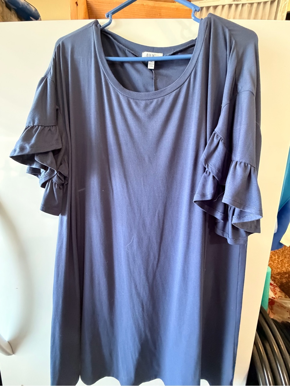 AUW Navy Ruffle Sleeve Tunic Dress